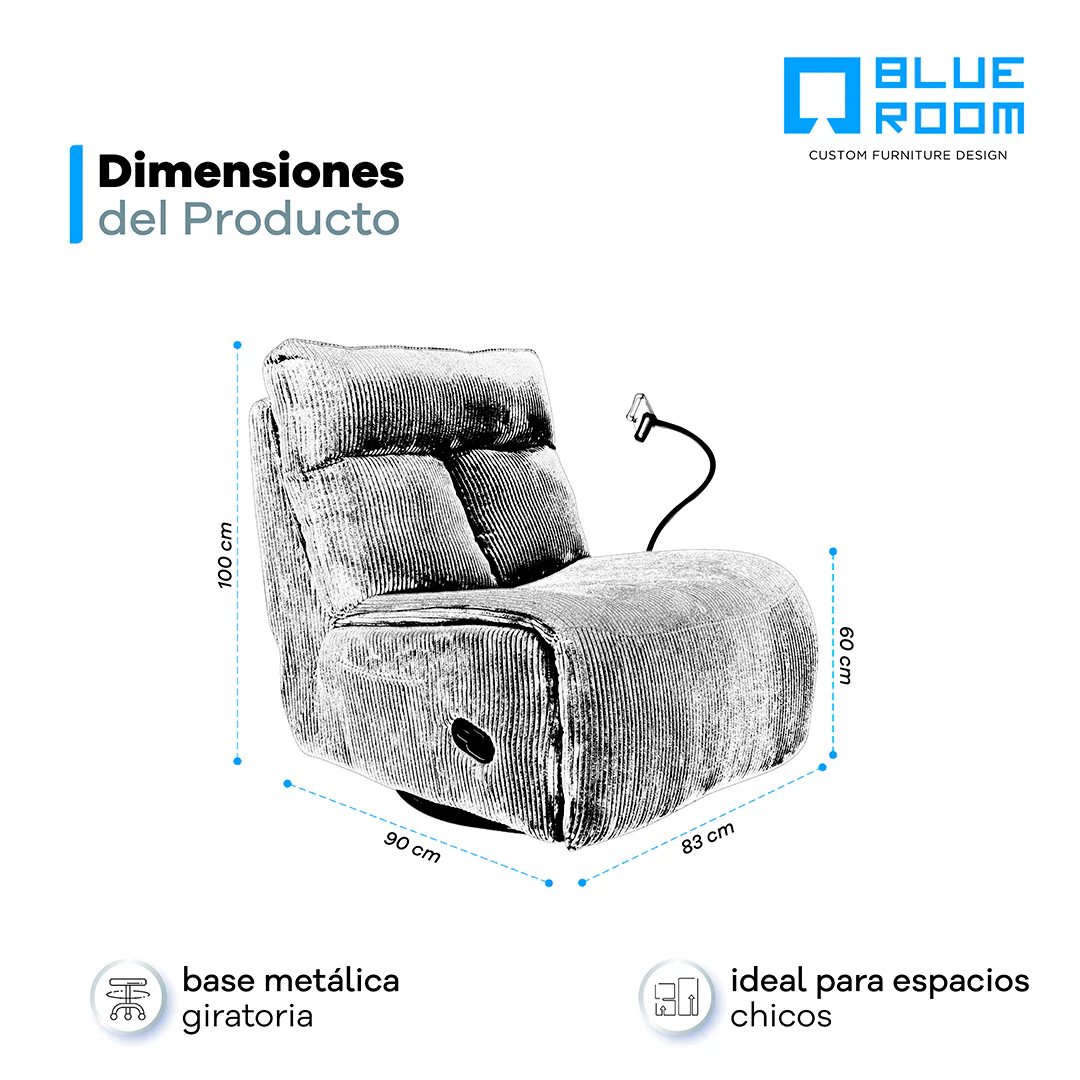 Sillón Giratorio Mecedora Reclinable de Tela Belle Sistema Manual- Lincoln Black - Image 6